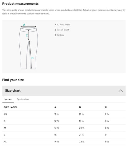 the size guide for a women&#39;s pants