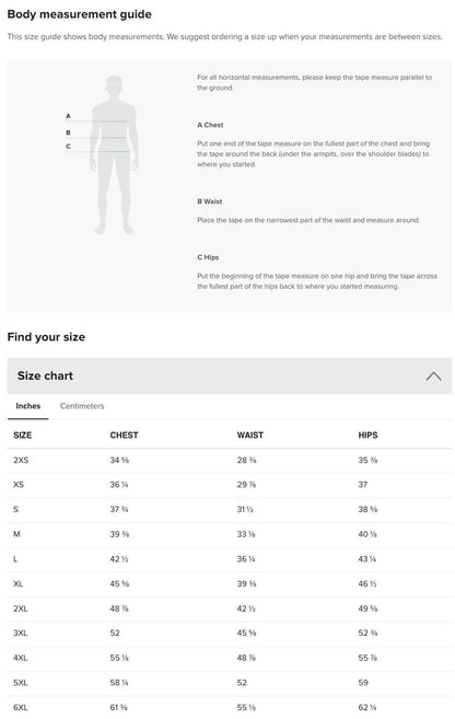 the body measurement guide for men