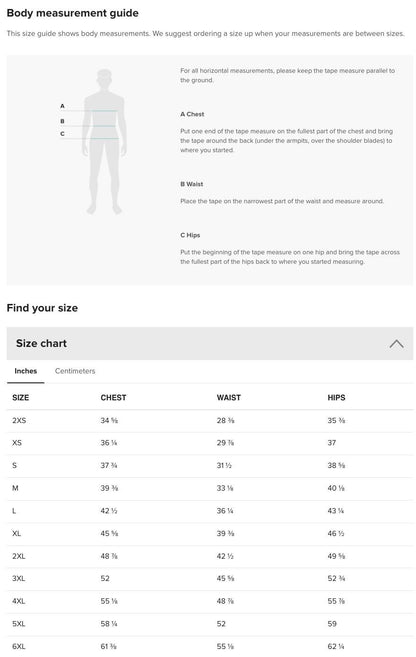 the body measurement guide for men