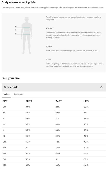 the body measurement guide for men