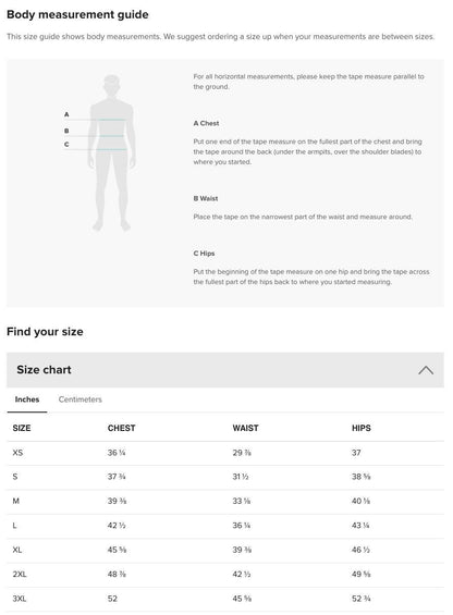the body measurement guide for men