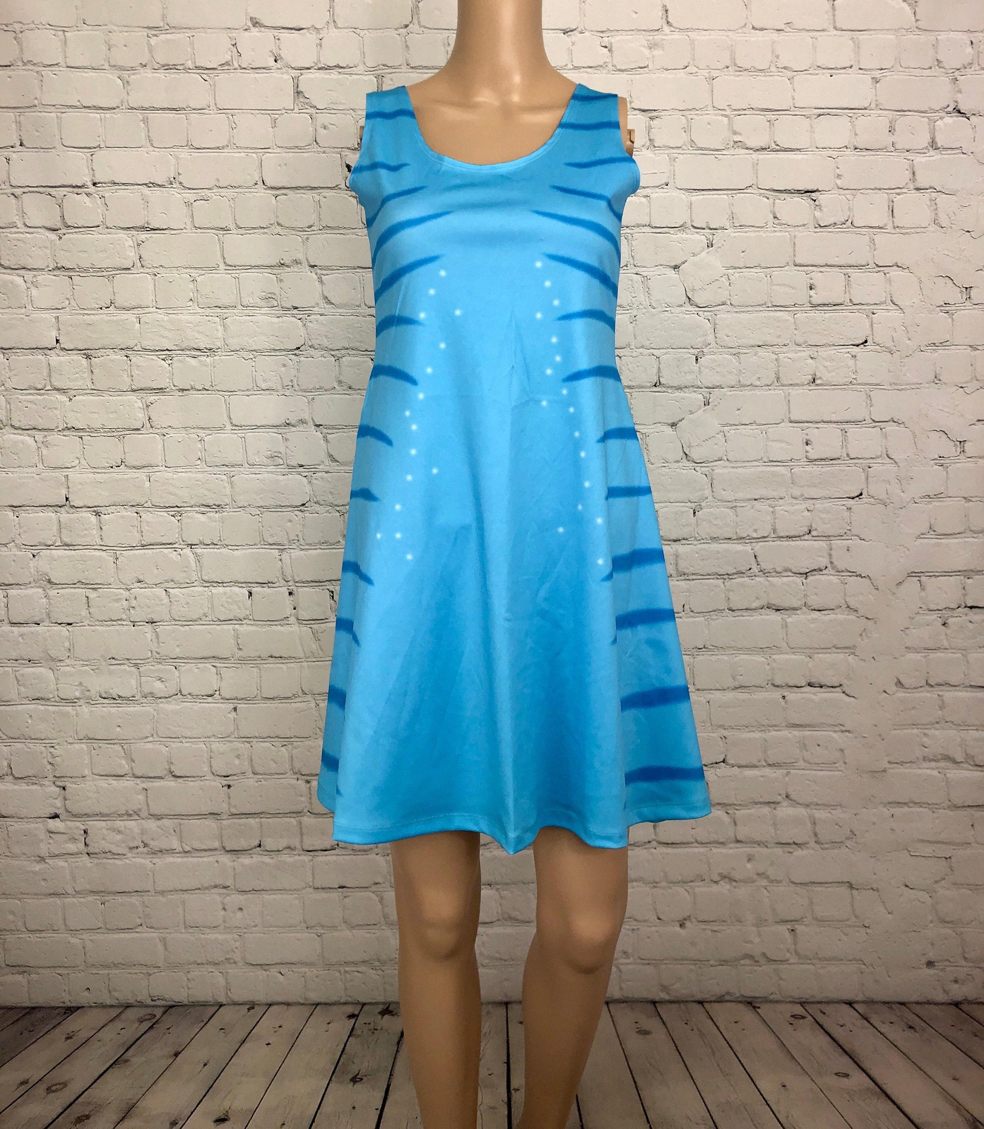 READY-to-SHIP Avatar Inspired Sleeveless Flare Dress: EcoPoly Fabric, Disneybound Costume