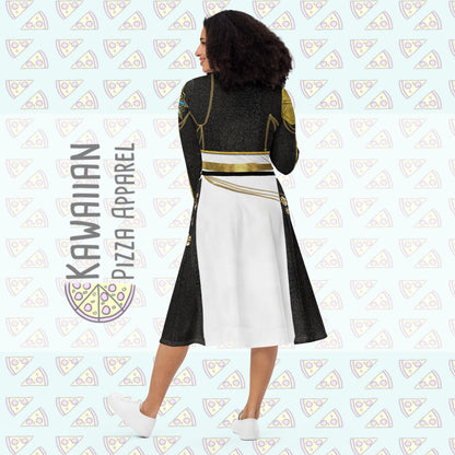Women's Rumi Inspired All-over print long sleeve midi dress