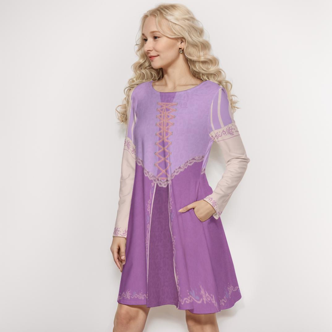 SAMPLE SALE [M] Rapunzel Inspired Long Sleeve Skater Dress with Pockets