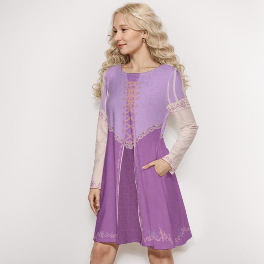 SAMPLE SALE [M] Rapunzel Inspired Long Sleeve Skater Dress with Pockets