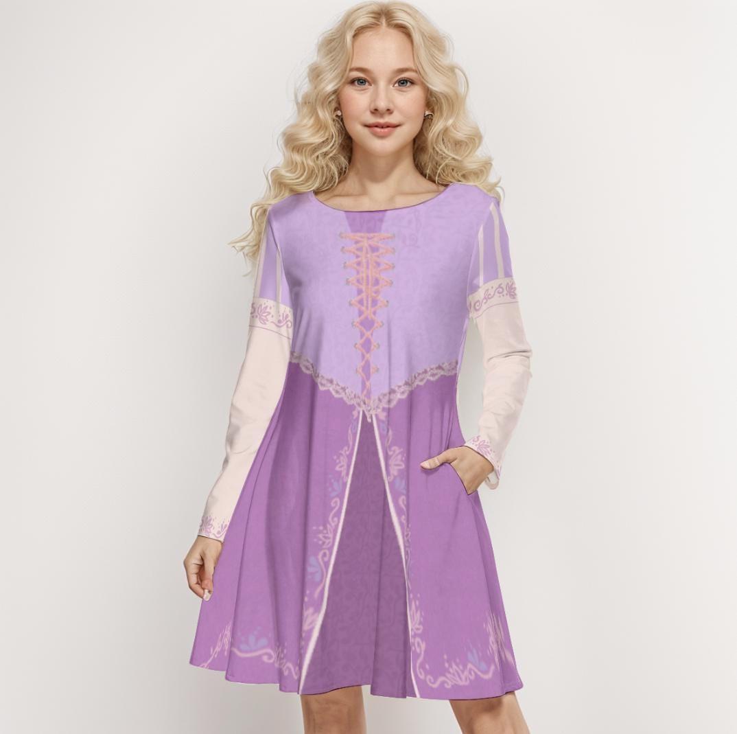 SAMPLE SALE [M] Rapunzel Inspired Long Sleeve Skater Dress with Pockets