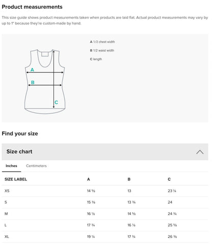 a size chart for a product, which provides measurements for different sizes based on the brand 'XS', 'S', 'M', and 'L'. The chart includes the brand letter 'A', 'B', 'C', and 'D' for each size, along with the corresponding measurements in inches and centimeters. The chart is designed to help customers find their size based on the brand and size labels provided.