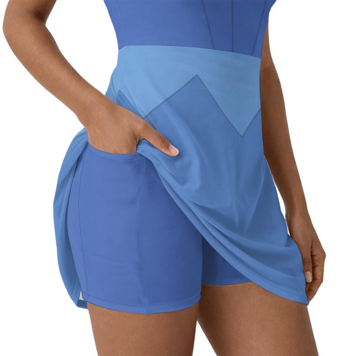 Blue Aurora Inspired Short Sleeve Athletic Dress with shorts