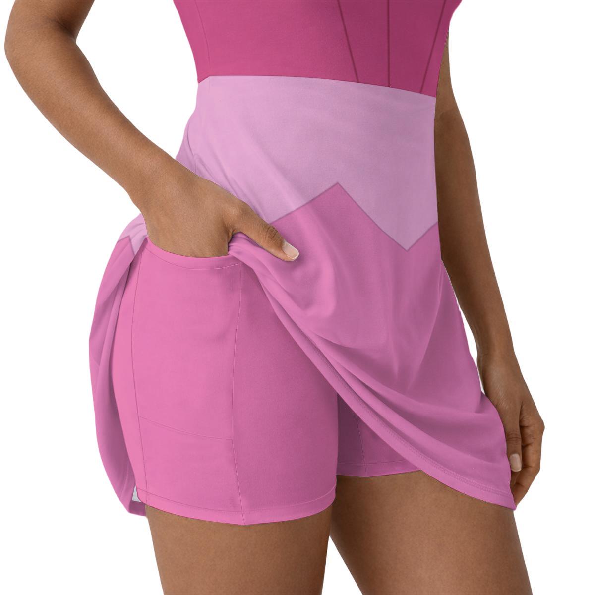 Pink Aurora Inspired Short Sleeve Athletic Dress with shorts