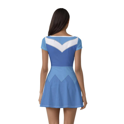 Blue Aurora Inspired Short Sleeve Athletic Dress with shorts
