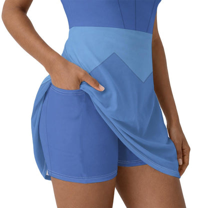 Blue Aurora Inspired Short Sleeve Athletic Dress with shorts