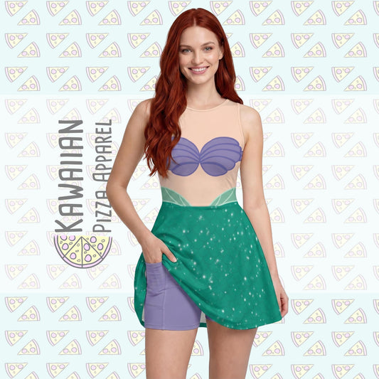 Ariel Inspired Short Sleeve Athletic Dress with shorts