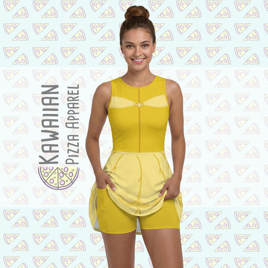 Belle Inspired Short Sleeve Athletic Dress with shorts