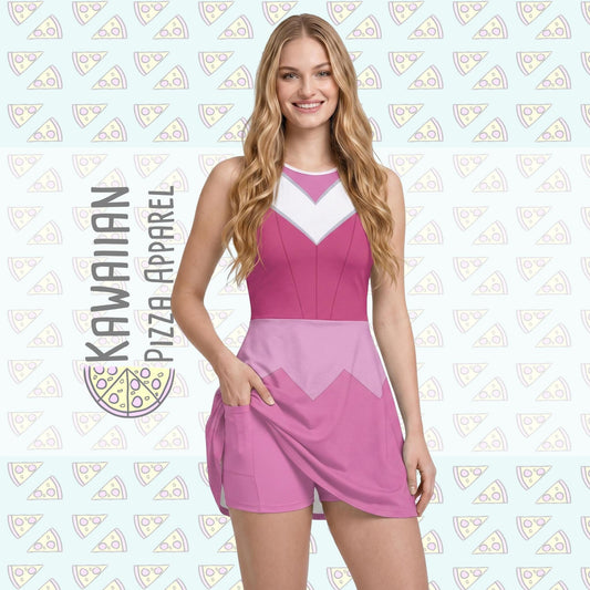 Pink Aurora Inspired Short Sleeve Athletic Dress with shorts