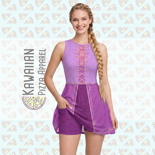 Rapunzel Inspired Short Sleeve Athletic Dress with shorts