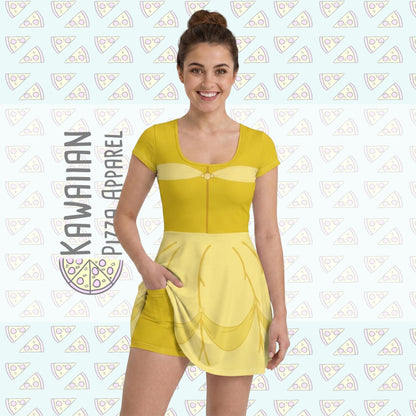 Belle Inspired Short Sleeve Athletic Dress with shorts