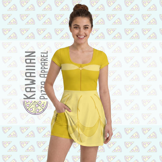 Belle Inspired Short Sleeve Athletic Dress with shorts