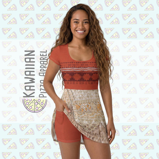 Moana Inspired Short Sleeve Athletic Dress with shorts