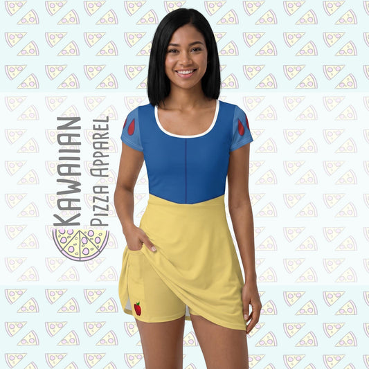 Snow White Inspired Short Sleeve Athletic Dress with shorts