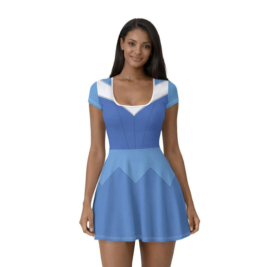 Blue Aurora Inspired Short Sleeve Athletic Dress with shorts