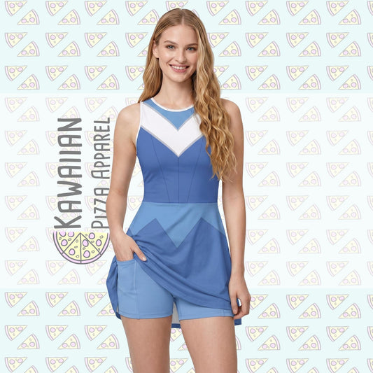 Blue Aurora Inspired Short Sleeve Athletic Dress with shorts