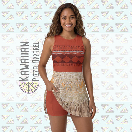 Moana Inspired Short Sleeve Athletic Dress with shorts