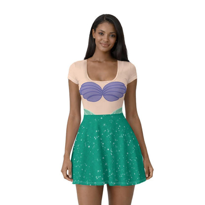 Ariel Inspired Short Sleeve Athletic Dress with shorts