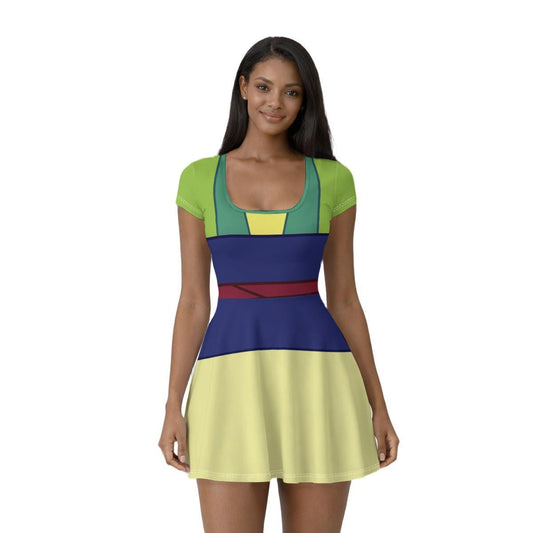 Green Mulan Inspired Short Sleeve Athletic Dress with shorts