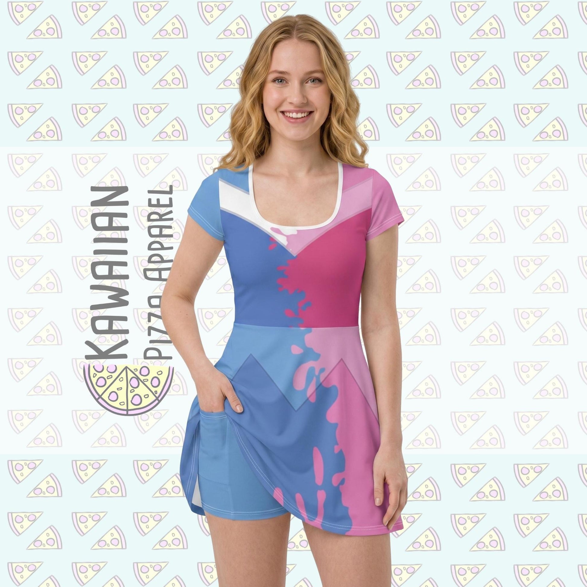 Aurora Make it Blue/Pink Inspired Short Sleeve Athletic Dress with attached shorts – Kawaiian Pizza Apparel