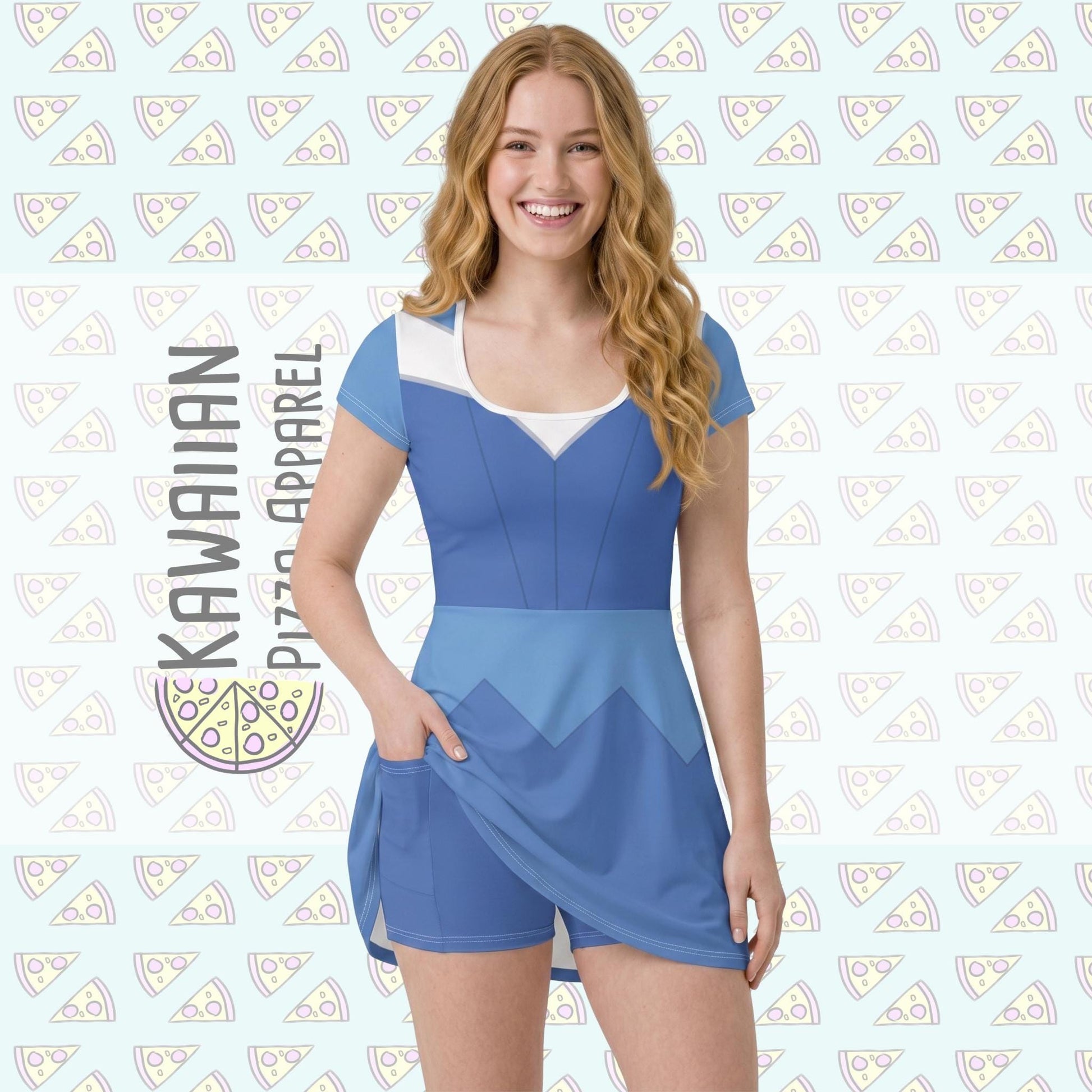 Blue Aurora Inspired Short Sleeve Athletic Dress with shorts
