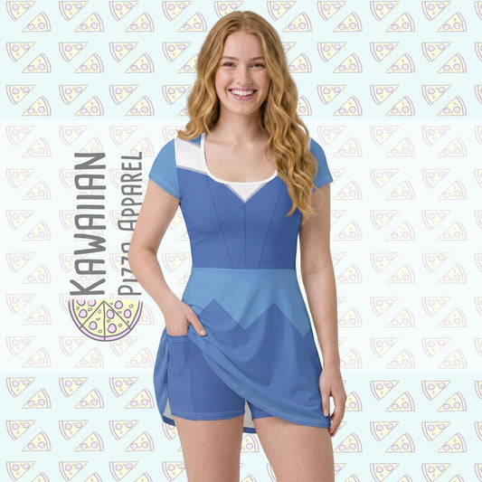 Blue Aurora Inspired Short Sleeve Athletic Dress with shorts