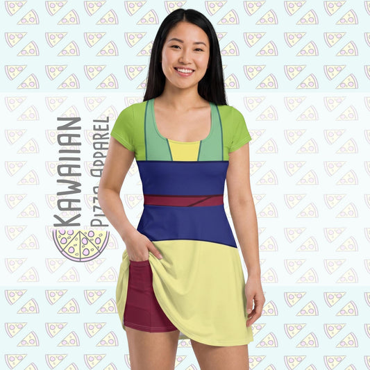 Green Mulan Inspired Short Sleeve Athletic Dress with shorts