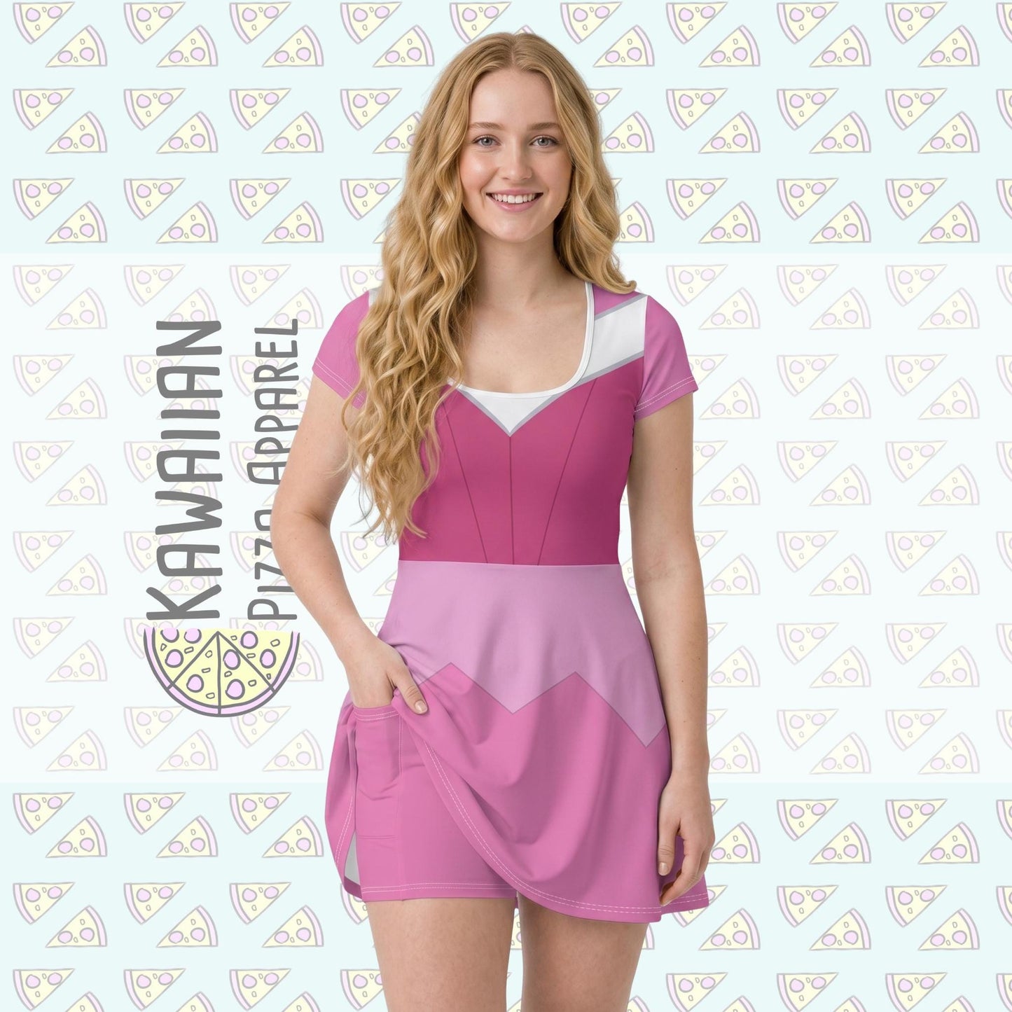 Pink Aurora Inspired Short Sleeve Athletic Dress with shorts