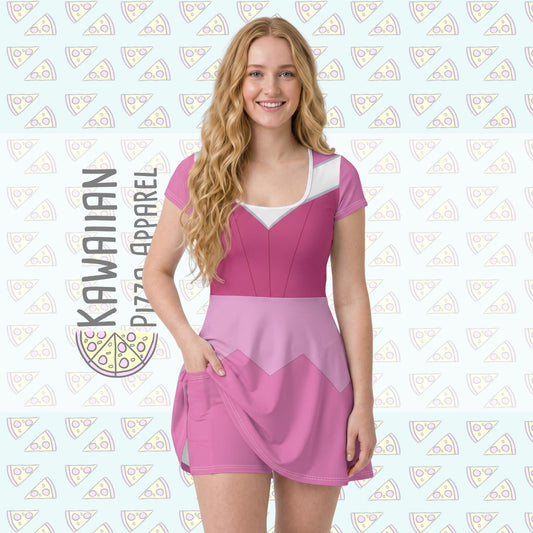 Pink Aurora Inspired Short Sleeve Athletic Dress with shorts