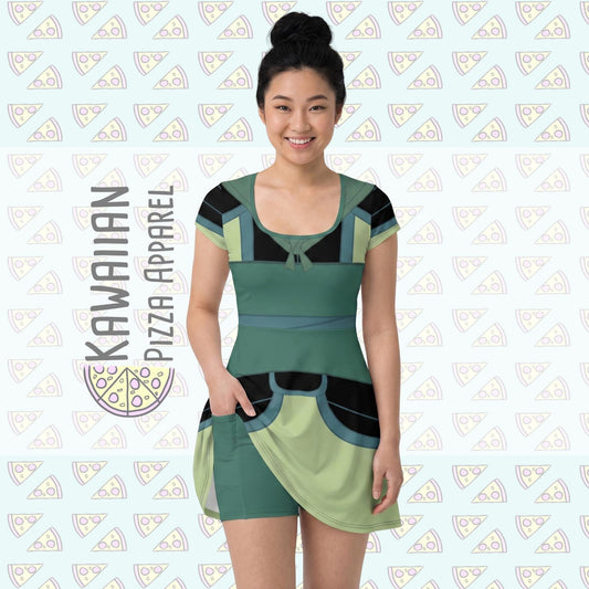 Ping Mulan Inspired Short Sleeve Athletic Dress with shorts