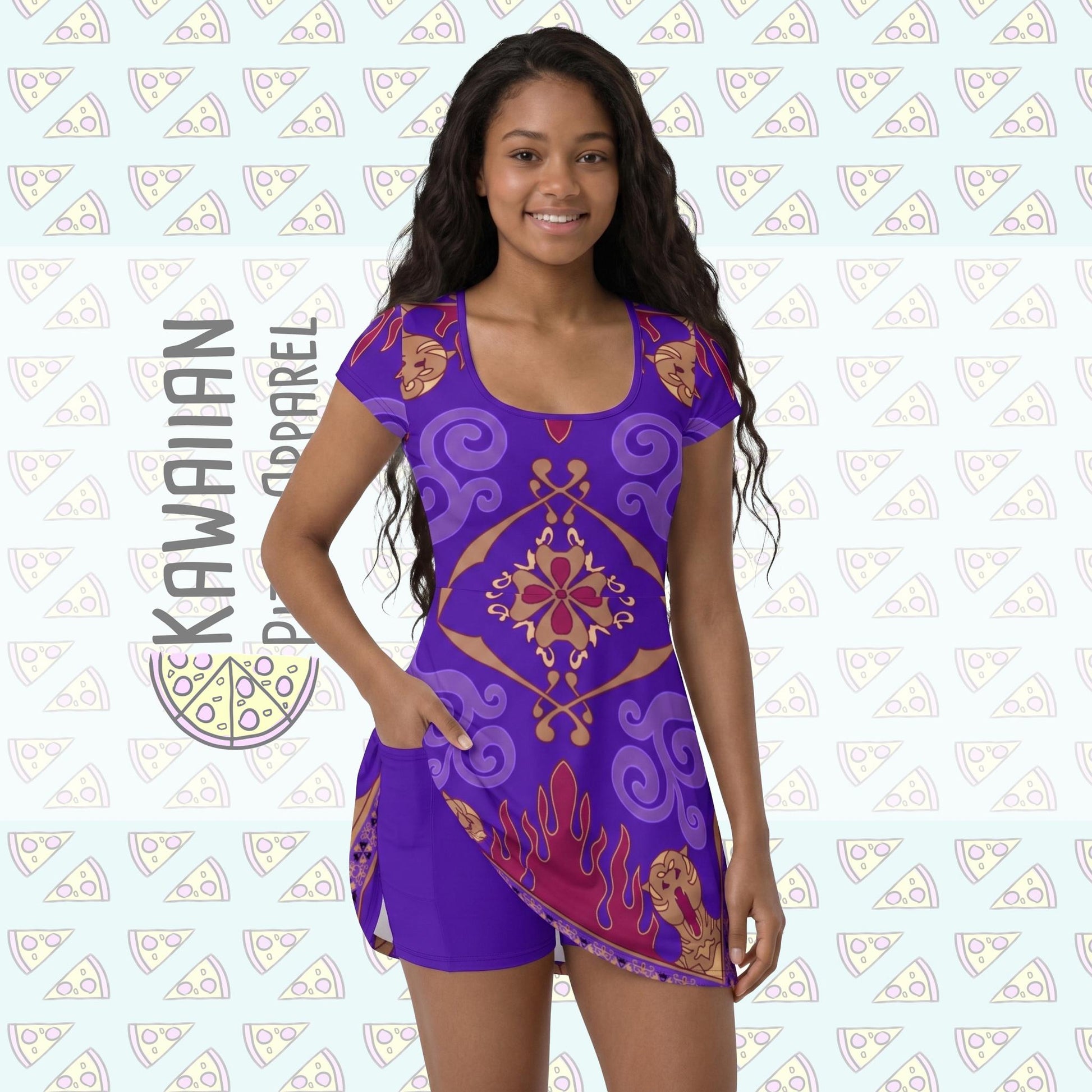 Magic Carpet Inspired Short Sleeve Athletic Dress with attached shorts