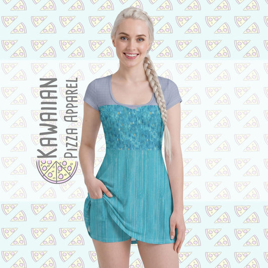 Elsa Inspired Short Sleeve Athletic Dress with shorts
