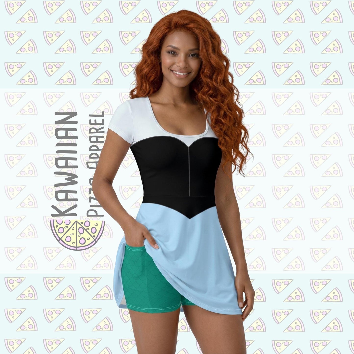 RTS [2XL] Ariel Inspired Short Sleeve Athletic Dress with attached shorts