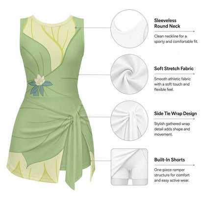 Kid's Tiana Inspired Sport Romper with Wrap-Around Skirt