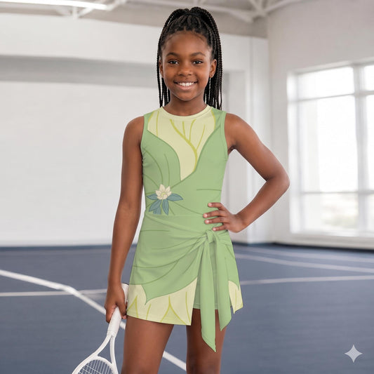 Kid's Tiana Inspired Sport Romper with Wrap-Around Skirt