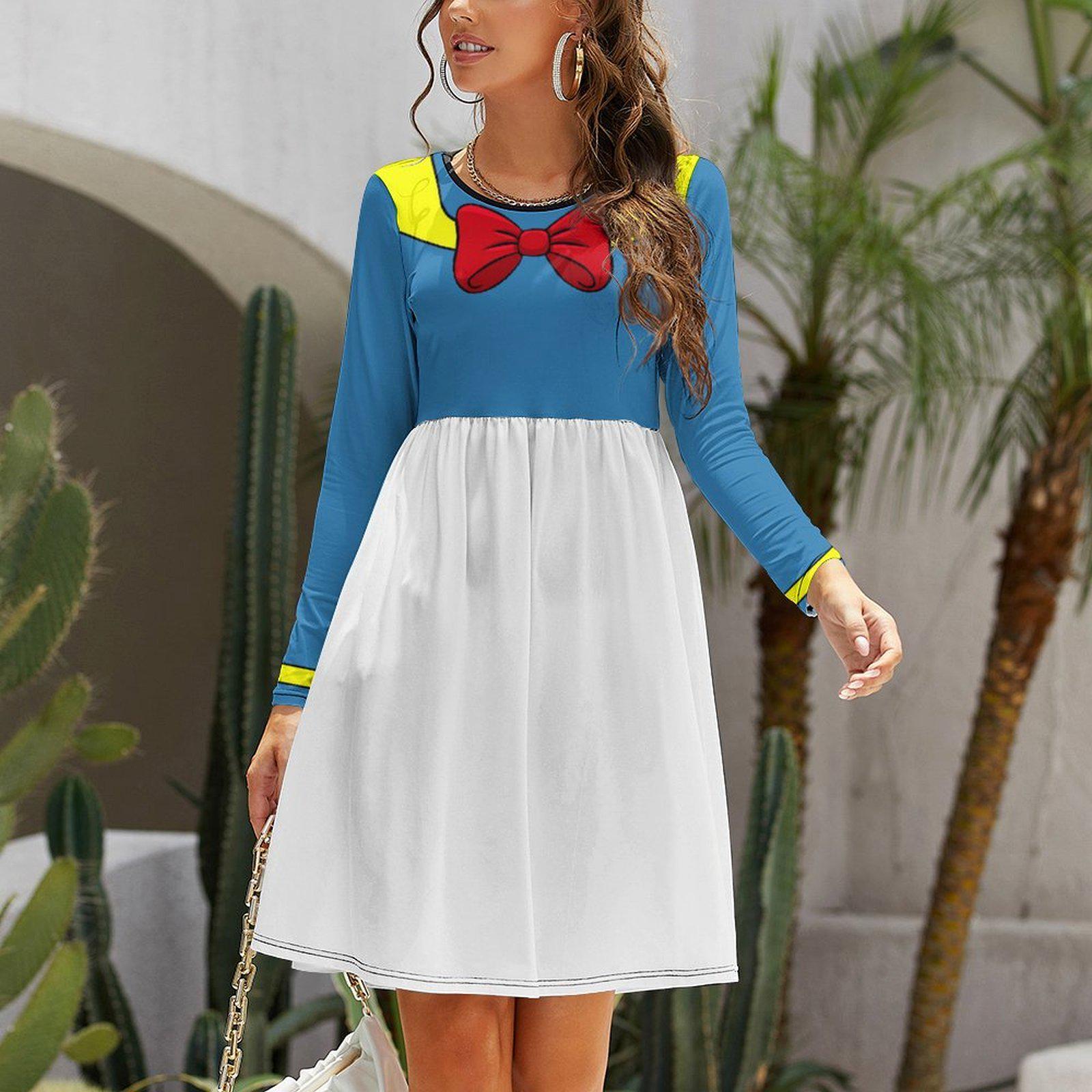 Donald Duck Inspired Long Sleeve Skater Dress with Pockets