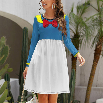 Donald Duck Inspired Long Sleeve Skater Dress with Pockets