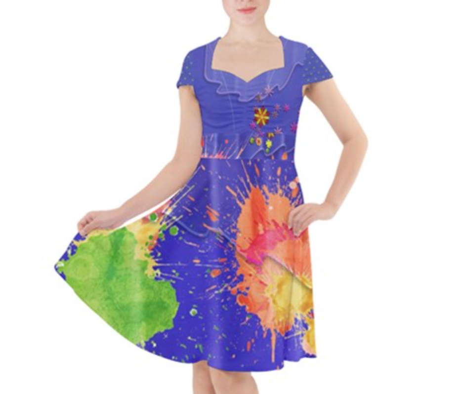 Isabela Flower Splatter Inspired Cap Sleeve Midi Dress