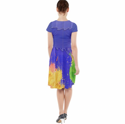 Isabela Flower Splatter Inspired Cap Sleeve Midi Dress