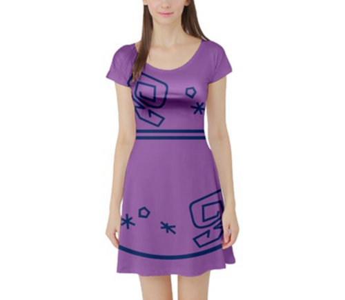 Purple Teacup Alice in Wonderland Inspired Short Sleeve Skater Dress
