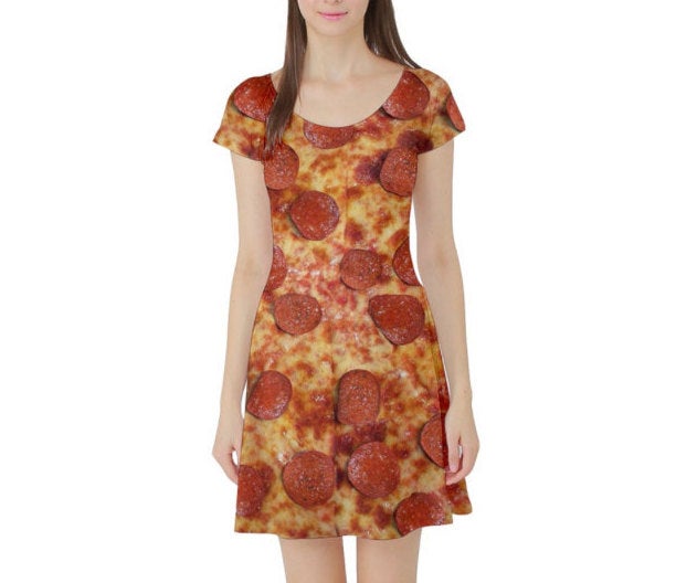 Pepperoni Pizza Short Sleeve Skater Dress
