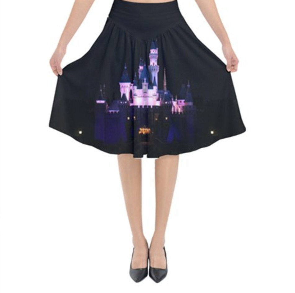 Sleeping Beauty Castle Nighttime Inspired Flared Midi Skirt