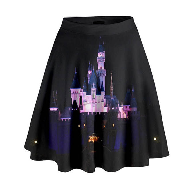 Nighttime Sleeping Beauty Castle Inspired High Waisted Skirt