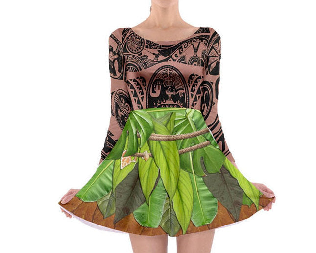 Maui Moana Inspired Long Sleeve Skater Dress