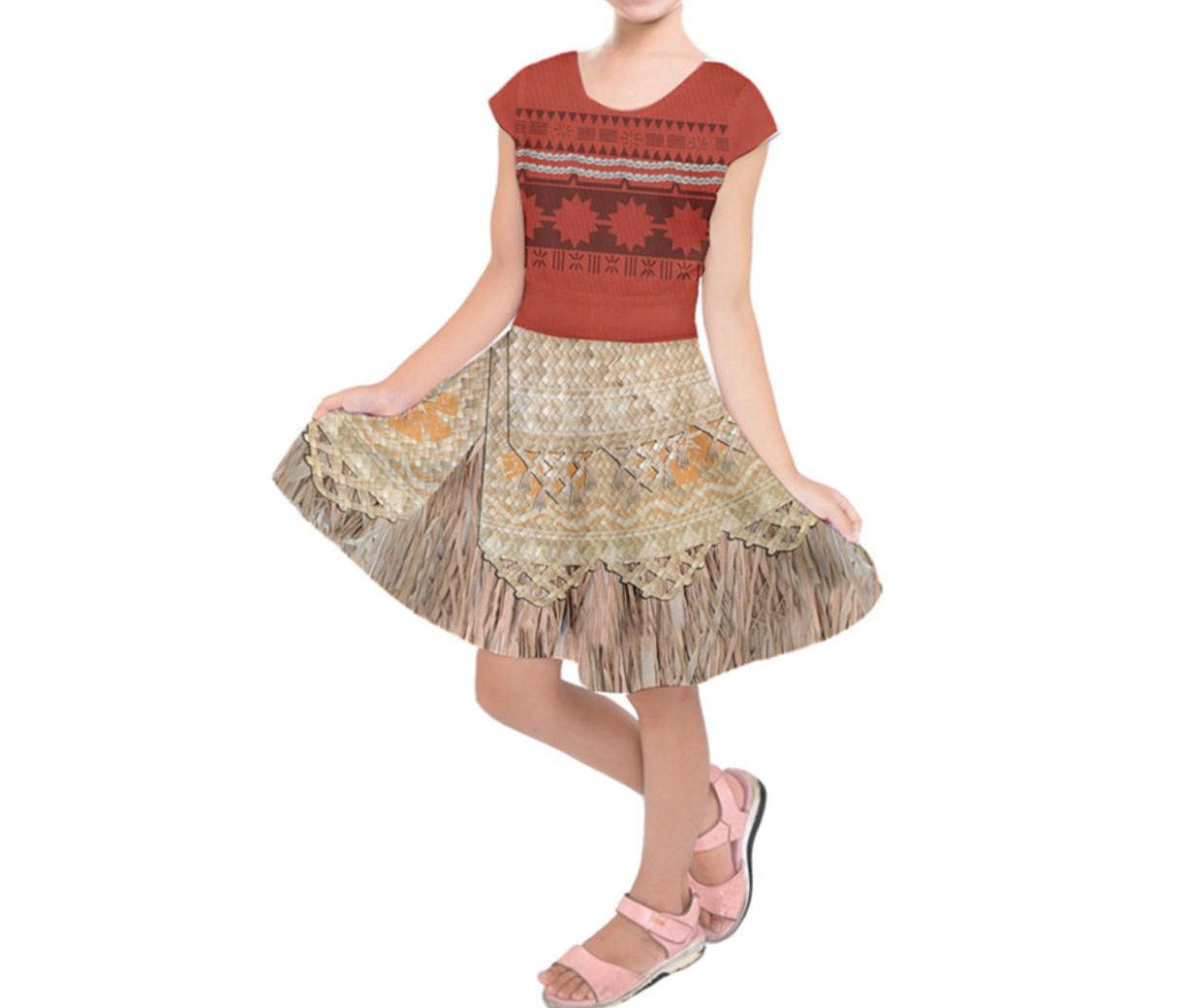 Kid&#39;s Moana Inspired Short Sleeve Dress